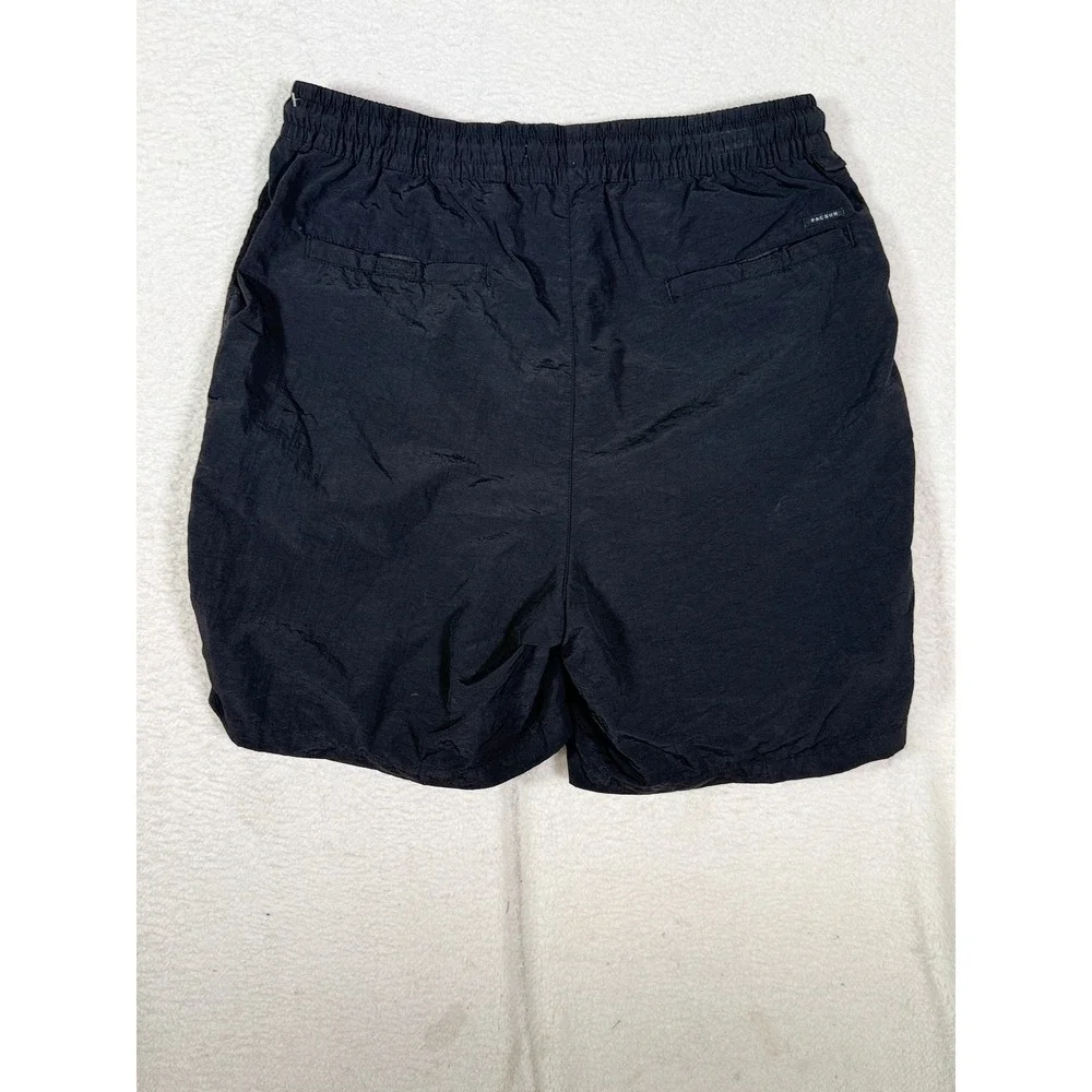 PacSun Volley Shorts‎ Mens M Black Nylon Elastic Waist Drawstring Trunk 6.5